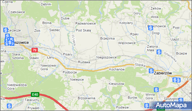 mapa Niegoszowice, Niegoszowice na mapie Targeo