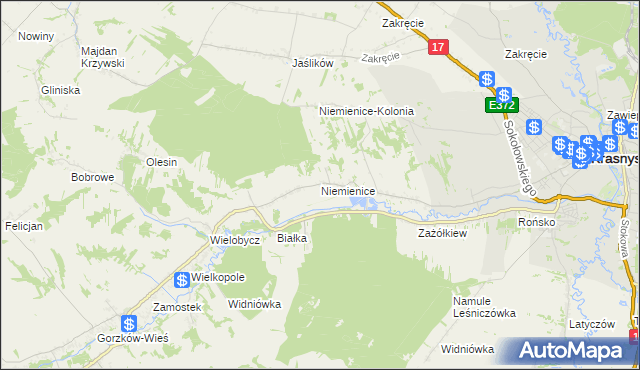 mapa Niemienice gmina Krasnystaw, Niemienice gmina Krasnystaw na mapie Targeo