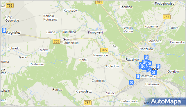 mapa Niemścice, Niemścice na mapie Targeo