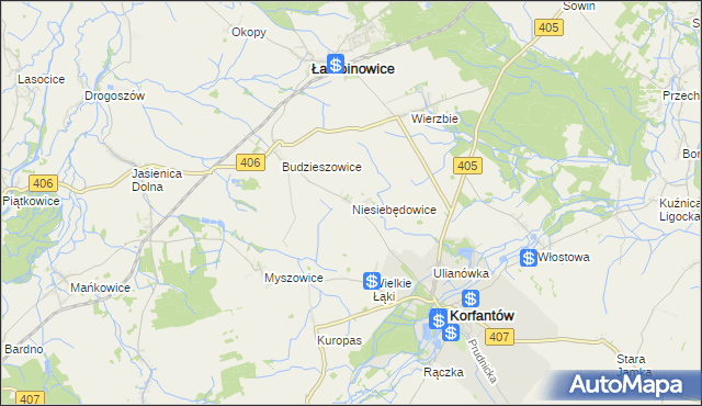 mapa Niesiebędowice, Niesiebędowice na mapie Targeo