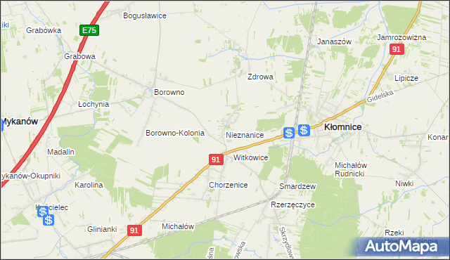 mapa Nieznanice, Nieznanice na mapie Targeo