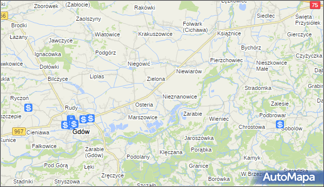 mapa Nieznanowice gmina Gdów, Nieznanowice gmina Gdów na mapie Targeo