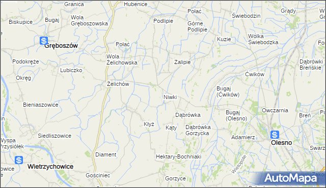 mapa Niwki gmina Olesno, Niwki gmina Olesno na mapie Targeo
