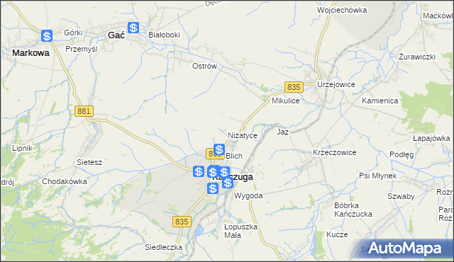 mapa Niżatyce, Niżatyce na mapie Targeo