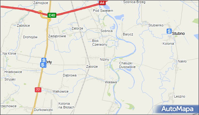 mapa Niziny gmina Orły, Niziny gmina Orły na mapie Targeo