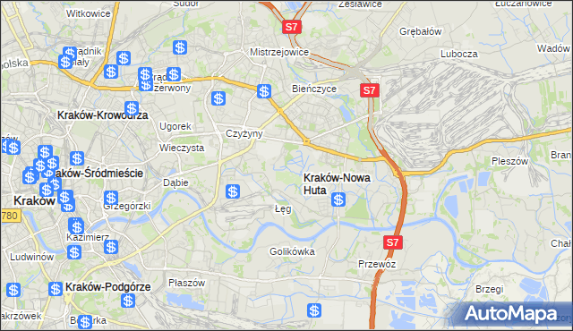 mapa Nowa Huta gmina Kraków, Nowa Huta gmina Kraków na mapie Targeo