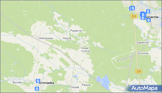 mapa Nowa Kuźnia gmina Gromadka, Nowa Kuźnia gmina Gromadka na mapie Targeo