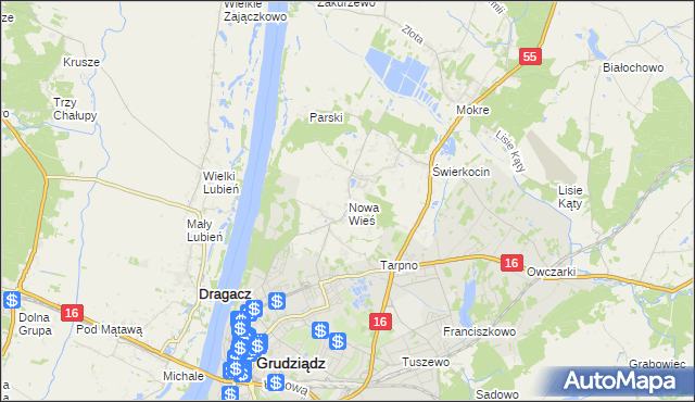 mapa Nowa Wieś gmina Grudziądz, Nowa Wieś gmina Grudziądz na mapie Targeo