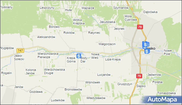 mapa Nowa Wieś gmina Lipsko, Nowa Wieś gmina Lipsko na mapie Targeo