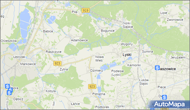 mapa Nowa Wieś gmina Lyski, Nowa Wieś gmina Lyski na mapie Targeo
