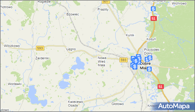 mapa Nowa Wieś Mała gmina Dobre Miasto, Nowa Wieś Mała gmina Dobre Miasto na mapie Targeo