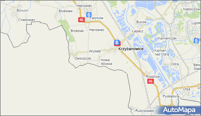 mapa Nowa Wioska gmina Krzyżanowice, Nowa Wioska gmina Krzyżanowice na mapie Targeo