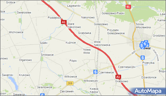 mapa Nowa Wola gmina Choceń, Nowa Wola gmina Choceń na mapie Targeo