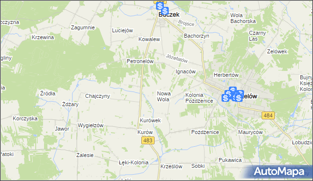 mapa Nowa Wola gmina Zelów, Nowa Wola gmina Zelów na mapie Targeo