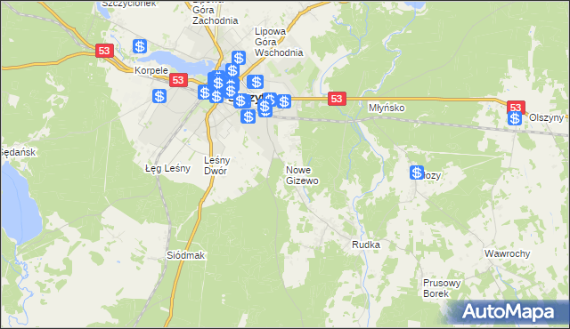 mapa Nowe Gizewo, Nowe Gizewo na mapie Targeo