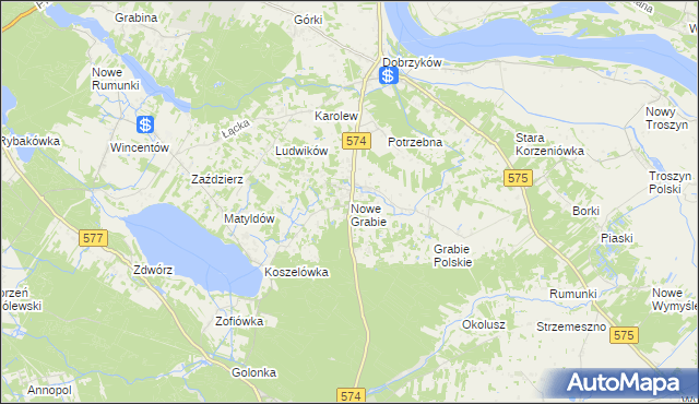 mapa Nowe Grabie gmina Gąbin, Nowe Grabie gmina Gąbin na mapie Targeo