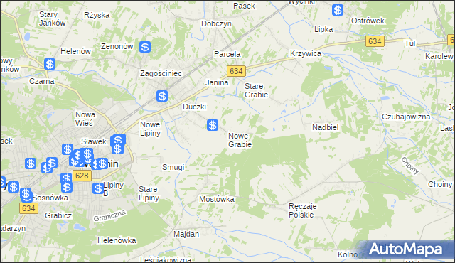 mapa Nowe Grabie gmina Wołomin, Nowe Grabie gmina Wołomin na mapie Targeo