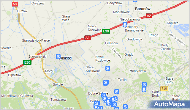 mapa Nowe Kozłowice, Nowe Kozłowice na mapie Targeo