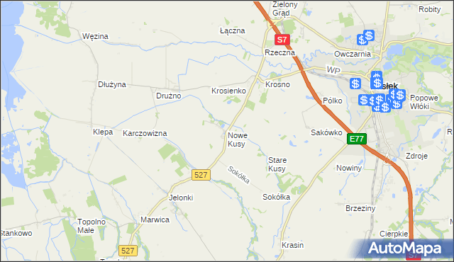 mapa Nowe Kusy, Nowe Kusy na mapie Targeo