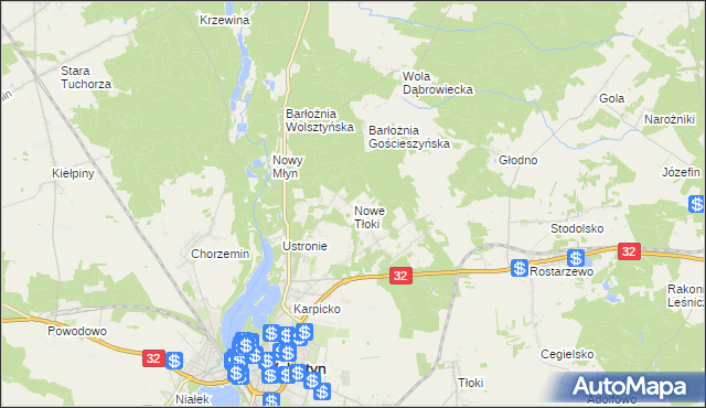 mapa Nowe Tłoki, Nowe Tłoki na mapie Targeo