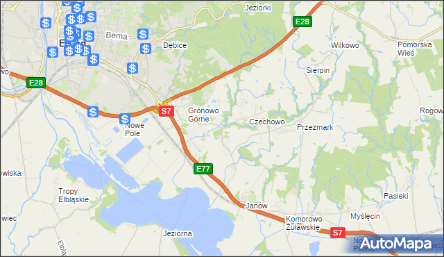 mapa Nowina gmina Elbląg, Nowina gmina Elbląg na mapie Targeo