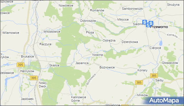 mapa Nowina gmina Ziębice, Nowina gmina Ziębice na mapie Targeo
