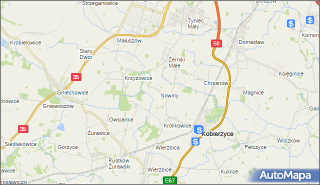 mapa Nowiny gmina Kobierzyce, Nowiny gmina Kobierzyce na mapie Targeo