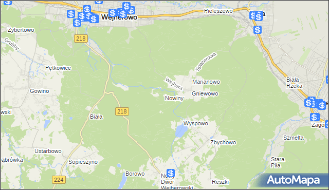 mapa Nowiny gmina Wejherowo, Nowiny gmina Wejherowo na mapie Targeo