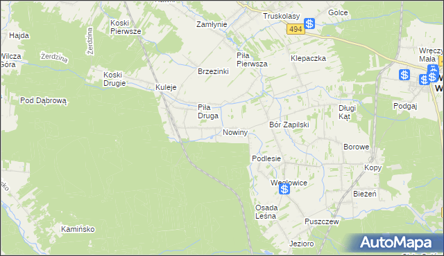 mapa Nowiny gmina Wręczyca Wielka, Nowiny gmina Wręczyca Wielka na mapie Targeo