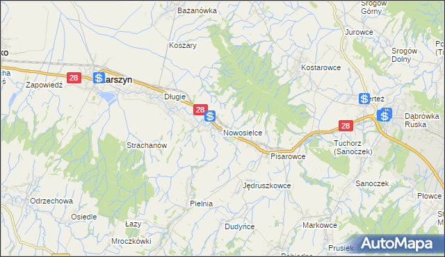 mapa Nowosielce gmina Zarszyn, Nowosielce gmina Zarszyn na mapie Targeo