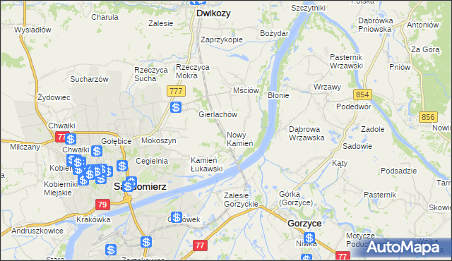 mapa Nowy Kamień gmina Dwikozy, Nowy Kamień gmina Dwikozy na mapie Targeo