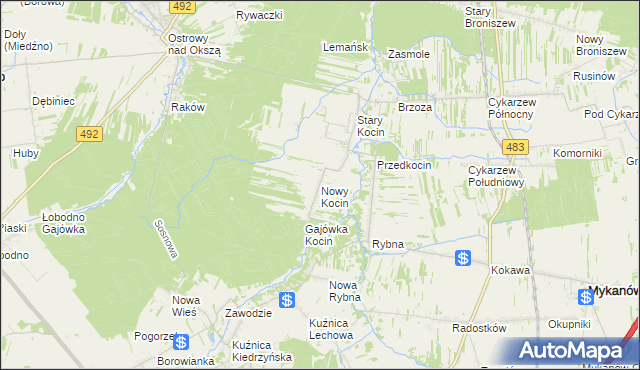 mapa Nowy Kocin, Nowy Kocin na mapie Targeo