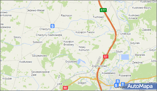 mapa Nowy Komunin, Nowy Komunin na mapie Targeo