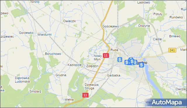 mapa Nowy Młyn gmina Rogoźno, Nowy Młyn gmina Rogoźno na mapie Targeo