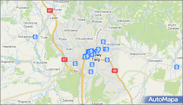 mapa Nowego Targu, Nowy Targ na mapie Targeo