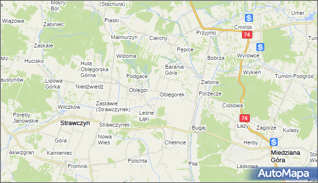 mapa Oblęgorek, Oblęgorek na mapie Targeo