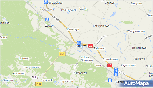 mapa Obrowo powiat toruński, Obrowo powiat toruński na mapie Targeo