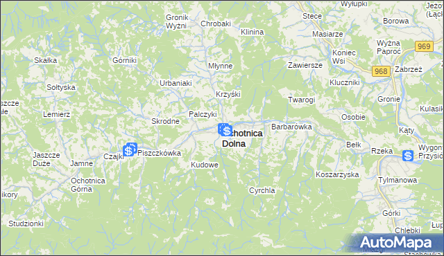 mapa Ochotnica Dolna, Ochotnica Dolna na mapie Targeo