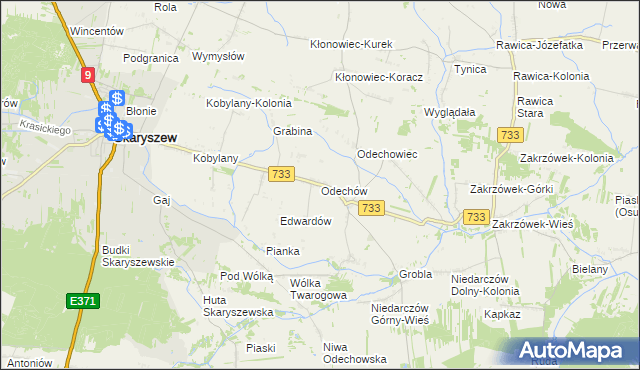 mapa Odechów gmina Skaryszew, Odechów gmina Skaryszew na mapie Targeo