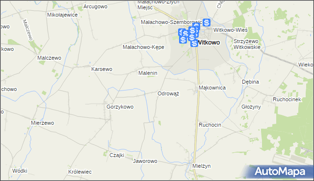 mapa Odrowąż gmina Witkowo, Odrowąż gmina Witkowo na mapie Targeo