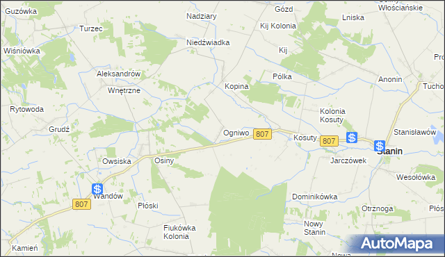 mapa Ogniwo gmina Stanin, Ogniwo gmina Stanin na mapie Targeo