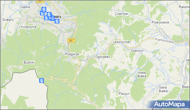mapa Ogorzelec gmina Kamienna Góra, Ogorzelec gmina Kamienna Góra na mapie Targeo