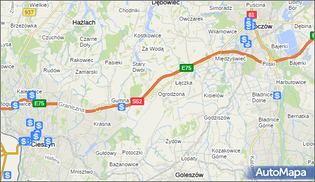 mapa Ogrodzona gmina Dębowiec, Ogrodzona gmina Dębowiec na mapie Targeo