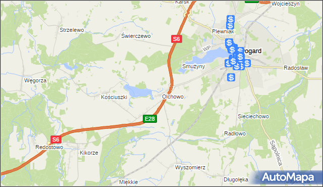 mapa Olchowo gmina Nowogard, Olchowo gmina Nowogard na mapie Targeo