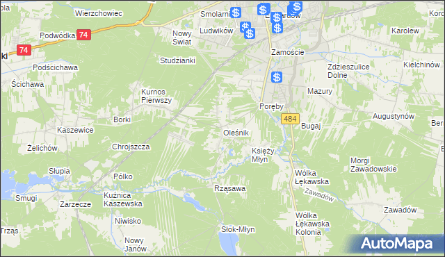 mapa Oleśnik gmina Bełchatów, Oleśnik gmina Bełchatów na mapie Targeo