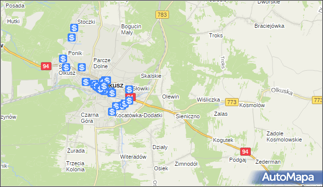 mapa Olewin gmina Olkusz, Olewin gmina Olkusz na mapie Targeo