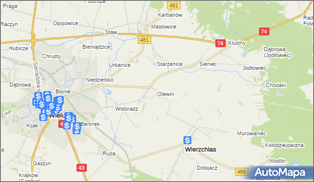 mapa Olewin gmina Wieluń, Olewin gmina Wieluń na mapie Targeo