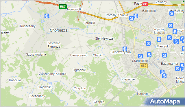 mapa Oliszki gmina Choroszcz, Oliszki gmina Choroszcz na mapie Targeo