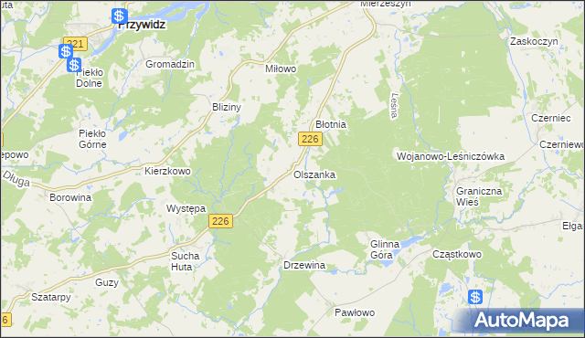 mapa Olszanka gmina Przywidz, Olszanka gmina Przywidz na mapie Targeo