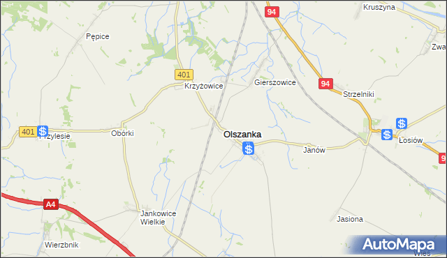 mapa Olszanka powiat brzeski, Olszanka powiat brzeski na mapie Targeo
